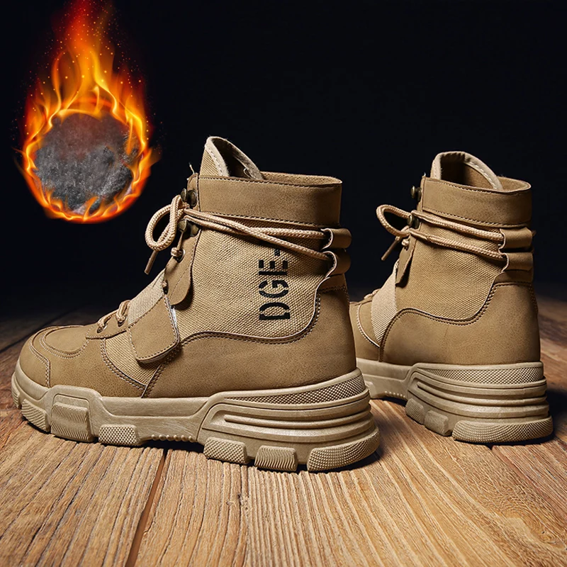 

Macvise 2018 Leather Winter Fur Warm Boots Men Ankle Boots Martin Outdoor Walking Rubber Shoes Timber Land Shoes Gothic Decor