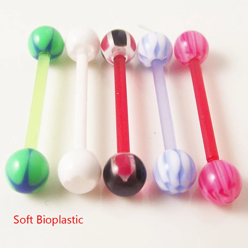 

5 Pieces/lot 14G Soft Bioplastic Tongue Ring Tongue Nail Rings Industrial Barbell Nipple Body Piercing Jewelry