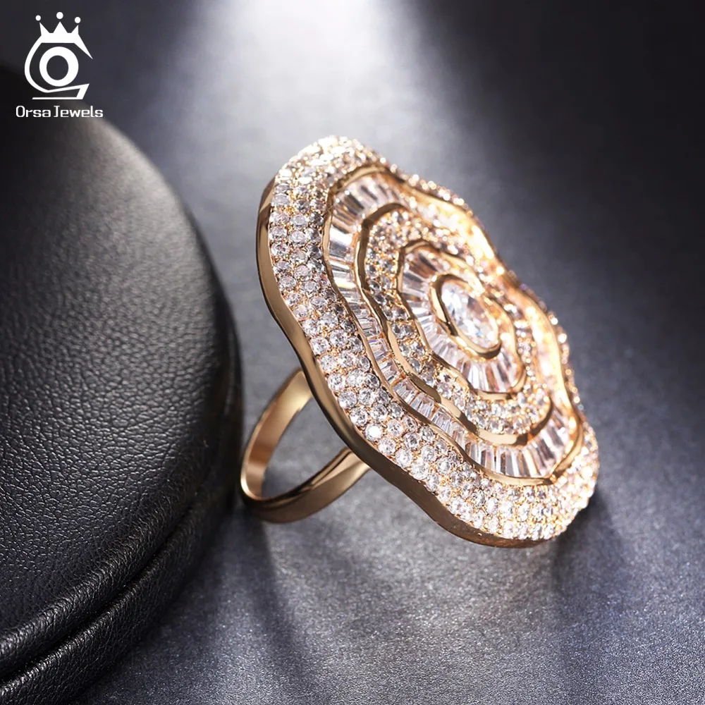 ORSA JEWELS большие роскошные кольца для женщин AAA кубический циркон великолепный дизайн полный размер CZ модное женское кольцо женские ювелирные изделия OMR04