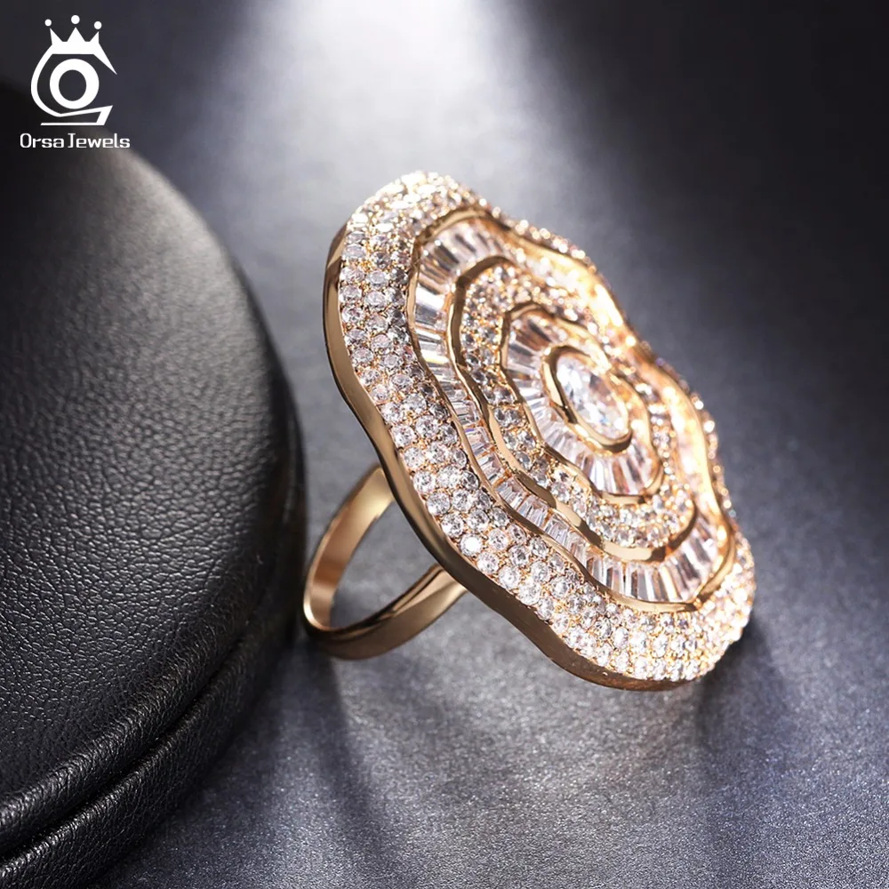 ORSA JEWELS Big Luxury Rings For Women AAA Cubic Zircon Gorgeous Design Full Size CZ Fashion Women's Ring Female Jewelry OMR04