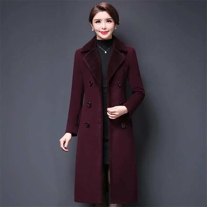 Manteau Paragraphe 4xl Automne Taille À Laine Double Plus Femelle Femmes Nouveau H130 Brown Pardessus Pourpre Survêtement Hiver Long Breasted De dark La Mince 2018 Épais TfqzIq
