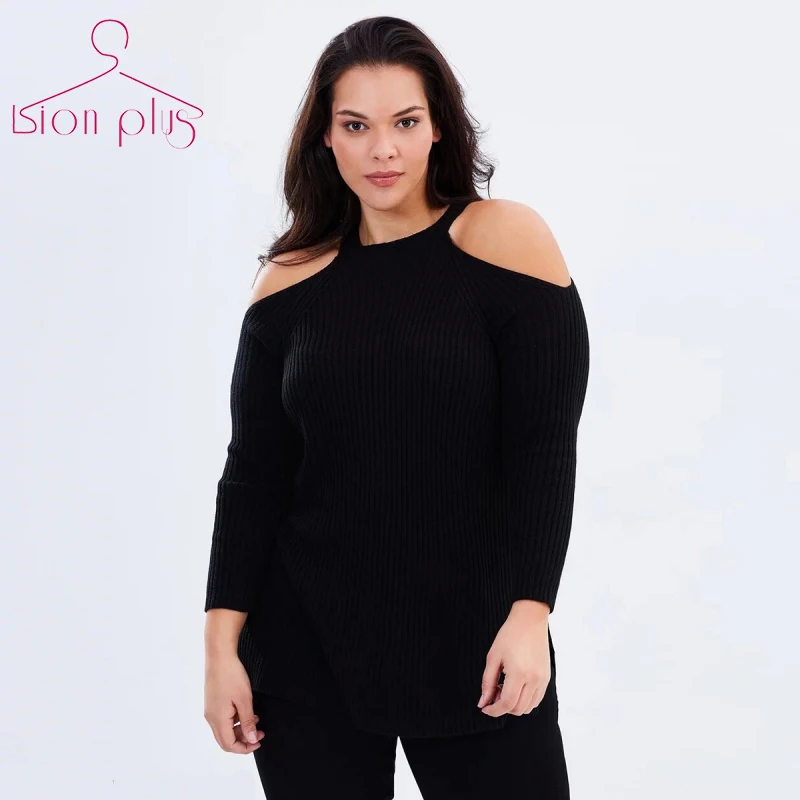 Женский офисный свитер с открытыми плечами 6XL 5XL 2018 весенние черные пуловеры