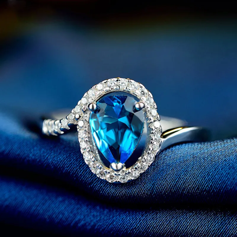 

Blue Oval Ring silver 925 jewelry Vintage Engagement Wedding Rings CZ Crystal Rings for Women jewelry