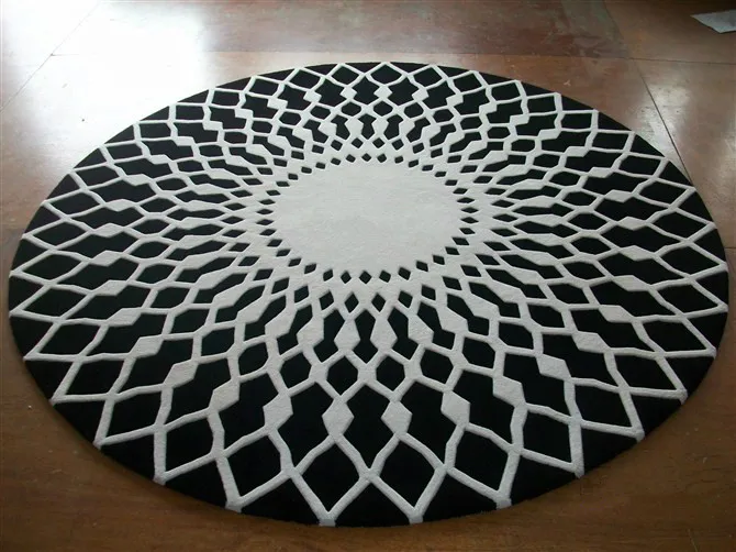 wool round large area rugs luxury prayer carpet modern black white handmade rug Living room/