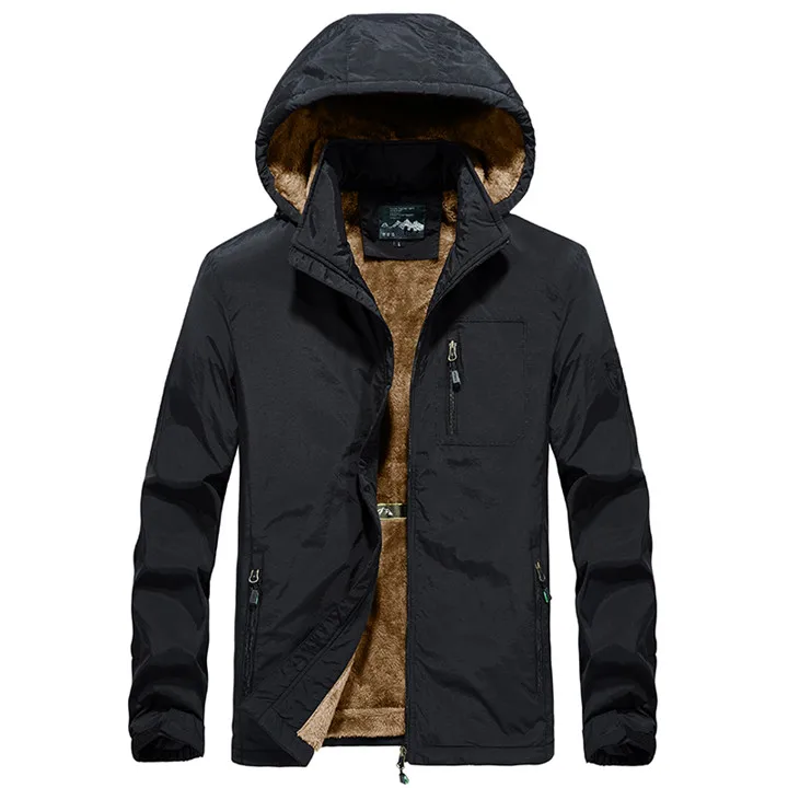 AFS JEEP куртка мужская брендовая с капюшоном отстегивающаяся Высококачественная утолщенная флисовая куртка мужская для осени зимы теплая ветровка Тренч пальто - Цвет: Черный