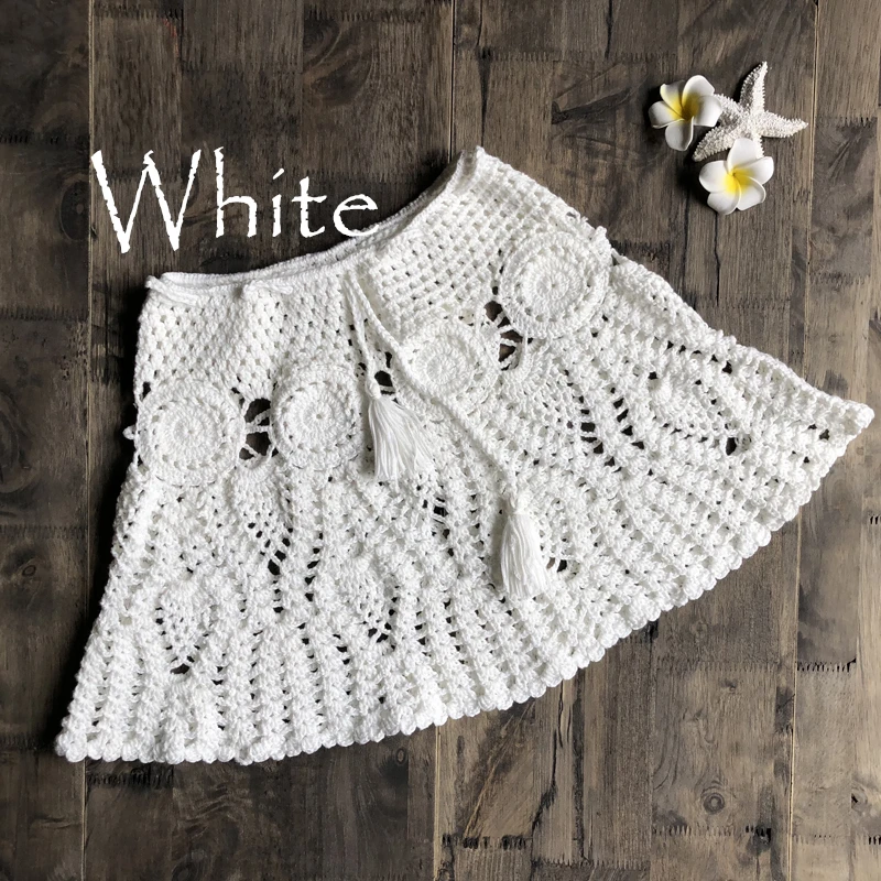 CROCHET BIKINI New Sexy Crochet Beach Skirt Cotton Swimsuit Fused Skirt Casual Beach Running Lace See Through Slim Mini Skirts