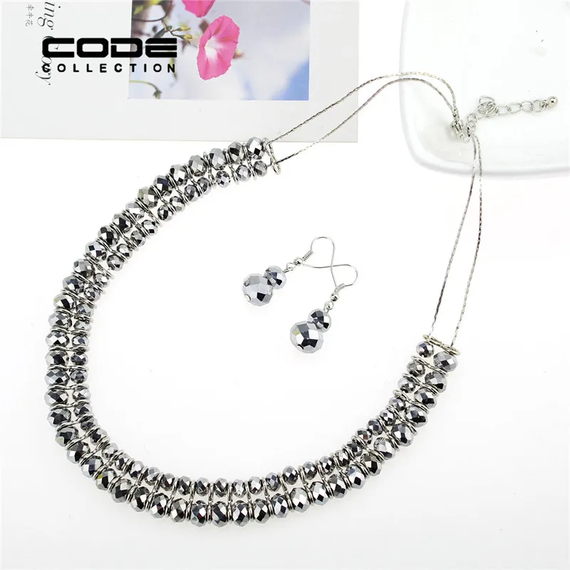 

Romantic Fashion Jewelry Sets for Women Necklace And Earrings Grey Crystal Glass Stone Beaded Necklace Party Gift NL010