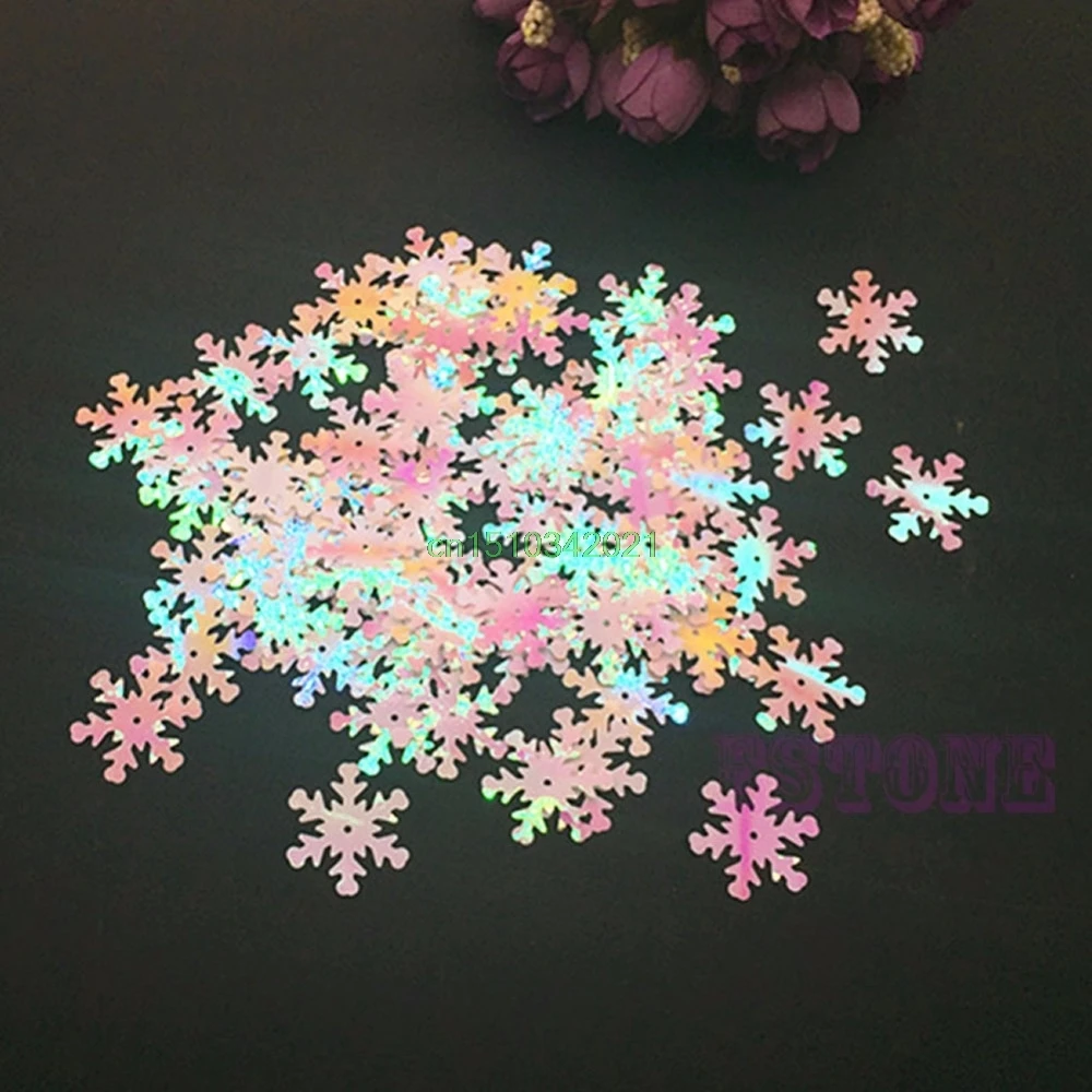 100pcs Christmas Snowflake Iridescent Frozen Snowflake Confetti Sequins Card Scrapbooking
