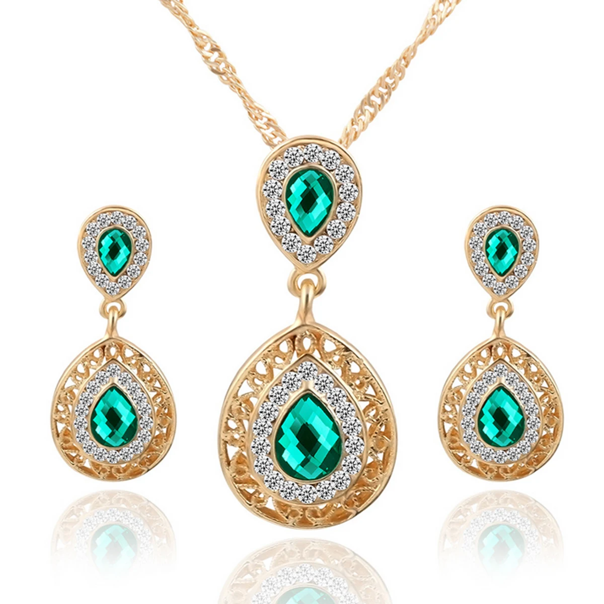 Fashion Wedding Bridal Jewelry Sets Rhinestone Austrian Crystal Jewelry Set Necklace Earrings Pendant Set Vintage Accessories
