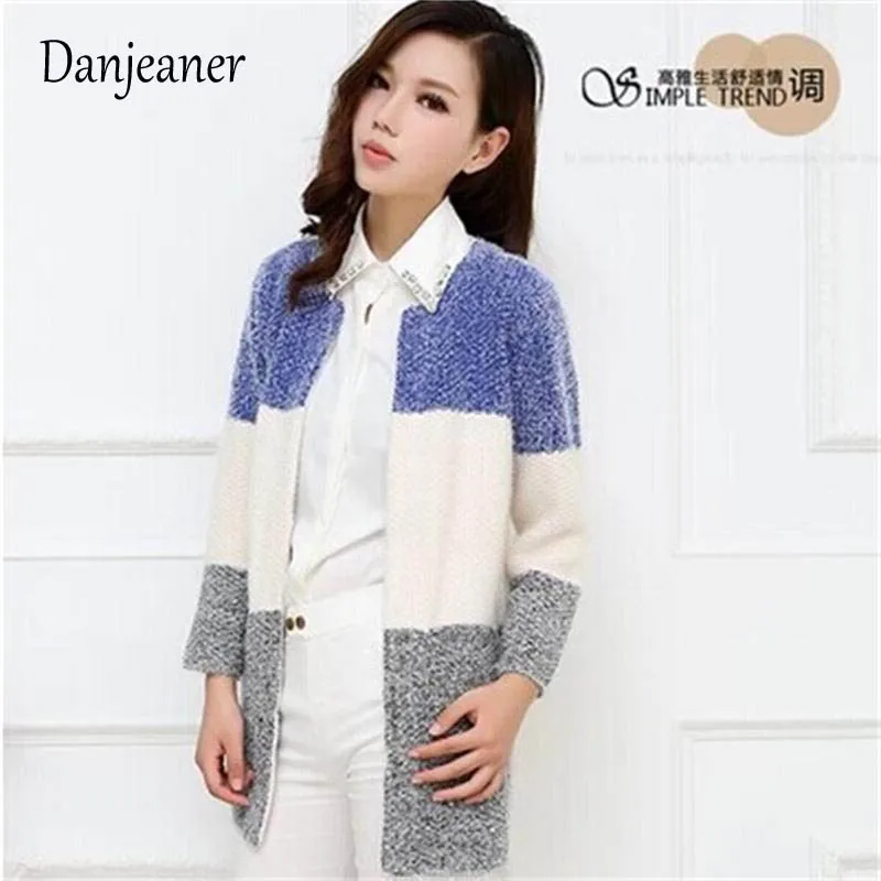 Danjeaner Autumn Winter Mohair Long Cardigans Women Round Neck Long Sleeve Casual Knitting Sweaters Fashion Knitwear Jumper Pull