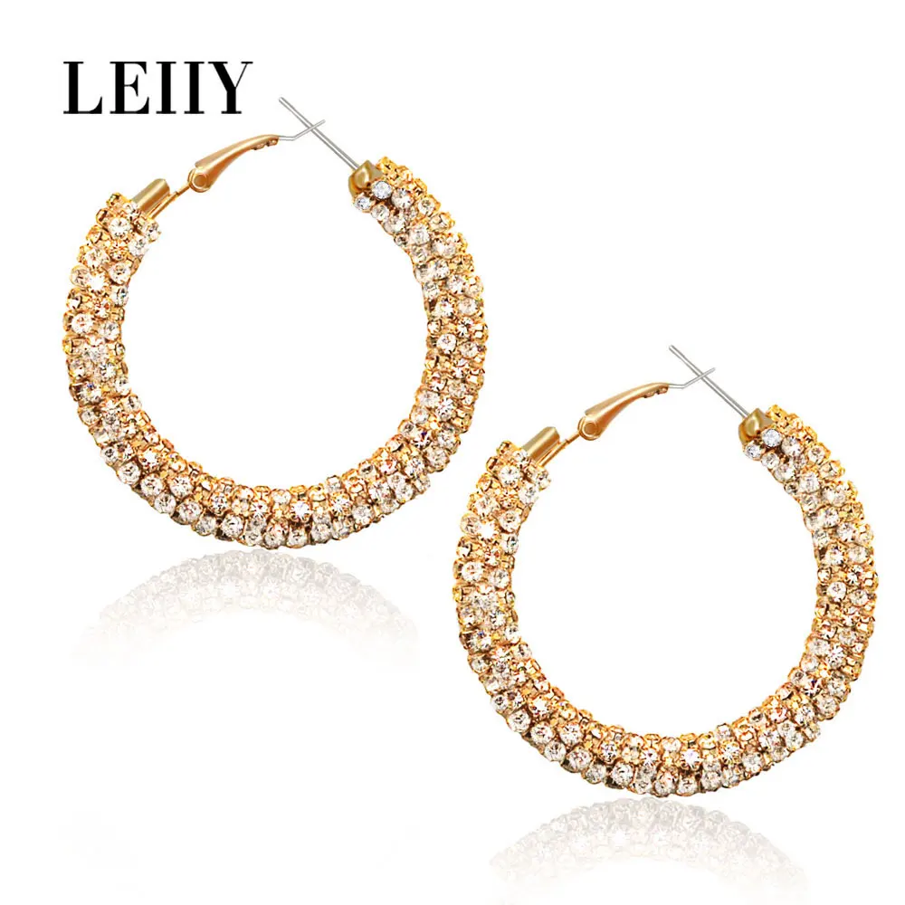 LEIIY 2 Color Temperament Crystal Hoop Earrings For Women Luxury Elegant Shiny Circle Wedding Fashion Jewelry Brincos | Украшения и