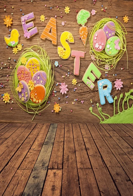 Laeacco Easter Egg Flowers Wall Wooden Floor Photo Backgrounds Customized Vinyl Digital Photographic Backdrops For Studio | Электроника