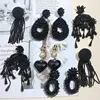 Flatfoosie Za Black Crystal Drop Earrings For Women Boho Handmade Fringed Tassel Dangle Statement Wedding Resin Earrings Party ► Photo 3/6