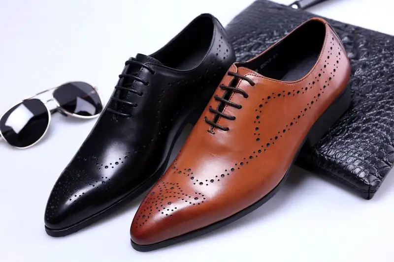 Derby Britannique De En Bureau Hommes Robe Loisirs Mâle Cuir Chaussures D'affaires Luxe marron Brun Richelieu Homme Véritable Noir Pointu Lacent Bout CUUw1dq