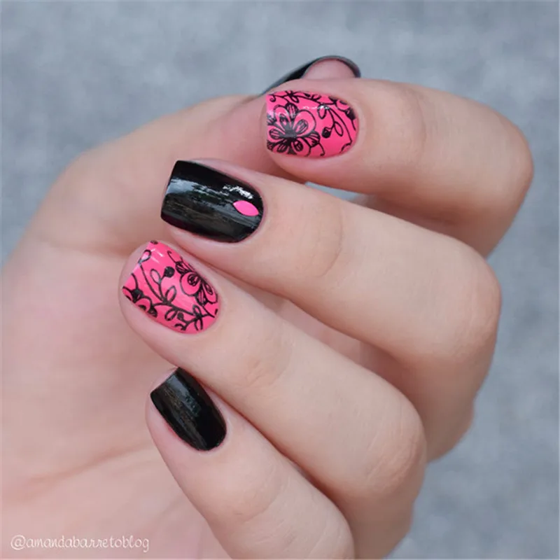 3 Uds Corbatin Floral Placa De Sellado Con Color Fucsia Barniz Negro De Polaco Plantilla Para Decoracion De Unas Kit De Stamping Plates Plate Stampingfor Nail Art Aliexpress
