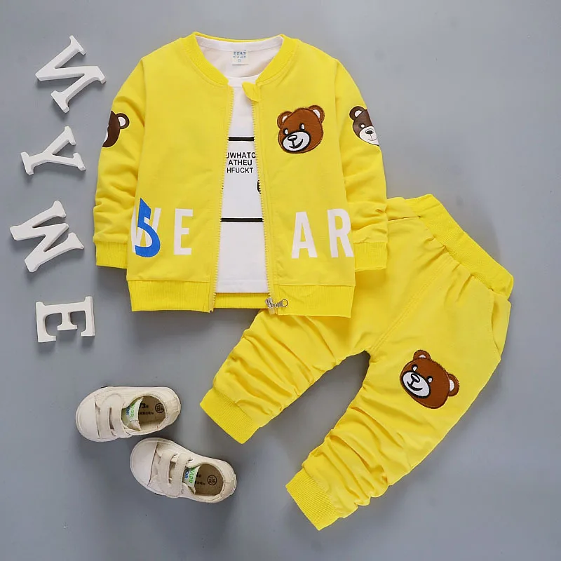 

Autumn Boys Long Sleeve Set Cotton Cartoon Bear Print Three-piece Children's Cotton Set(Top+Pant+Coat) For Boys And Girls 2019