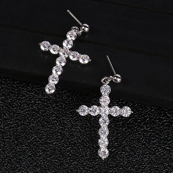 

Luxury Cross Long Dangle Earrings For Women Wedding Full Micro Cubic Zircon Crystal CZ Dubai Earring For Women E7581