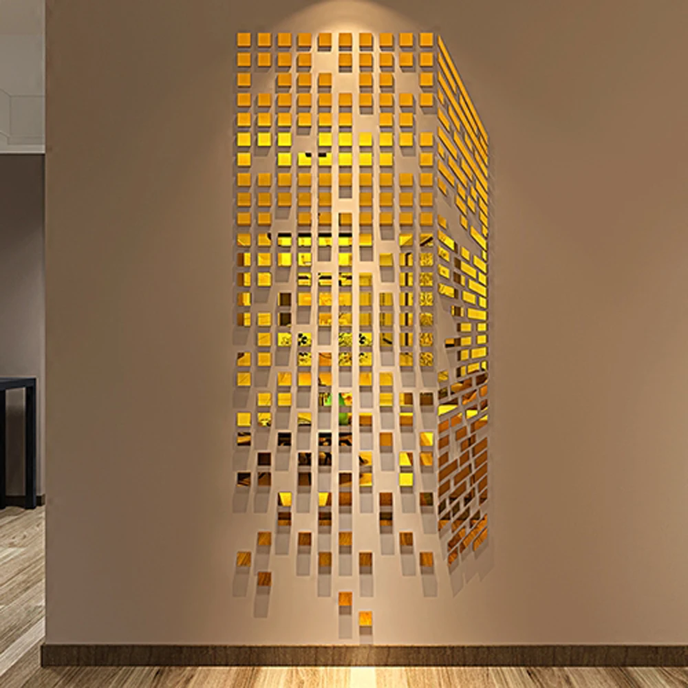 DIY Мозаика маленькие квадраты 3D акриловая Зеркальная Наклейка на стену гостиная диван ТВ фон украшение на стену самоклеящийся домашний декор
