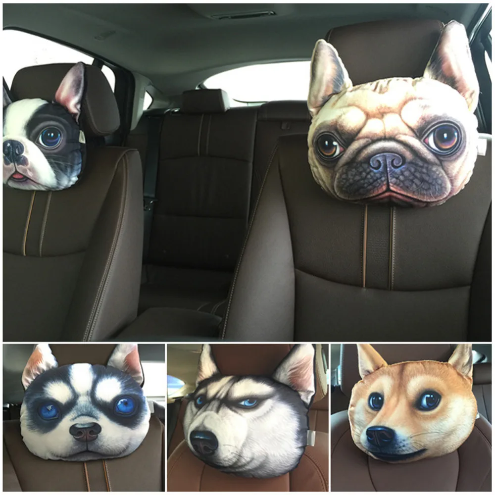 Activated Carbon Breathe Car Headrest Pillow Cool 3D Dog Face Seat Covers Head Neck Rest Cushion Headrest Pillow Pad