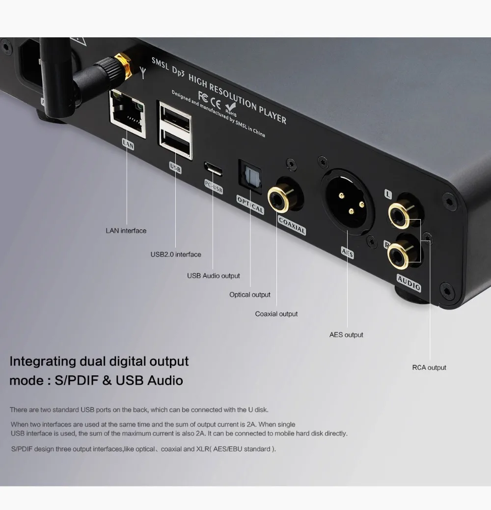 SMSL DP3 USB Hi-Res цифровой плеер ES9018Q2C ЦАП чип 32 бит/384 кГц DSD256 двухсторонний Bluetooth 4,0/wifi/DLAN вход выход для наушников