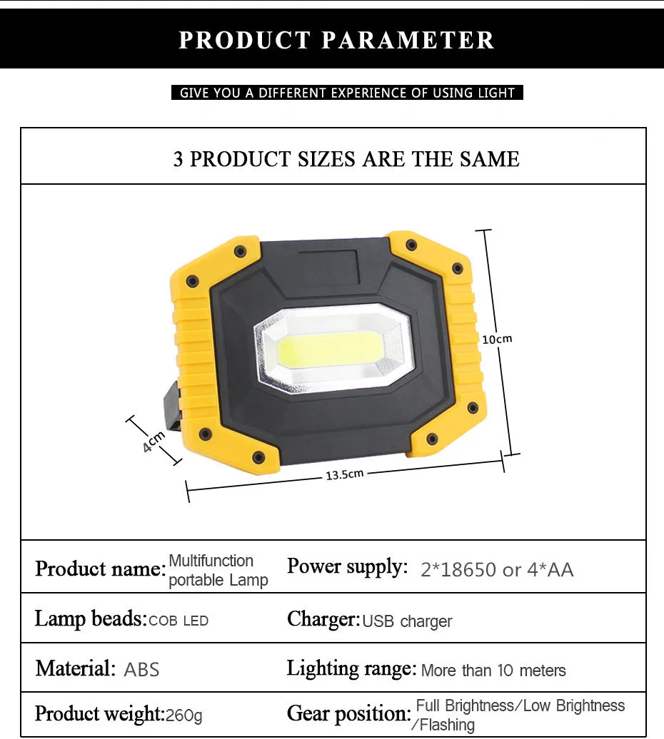 COB Перезаряжаемые работы лампы Светодиодный прожектор светильник 20 Вт зарядка через usb Портативный поиск светильник аварийного Фонари светильник Светодиодный прожектор светильник Применение 18650 AA