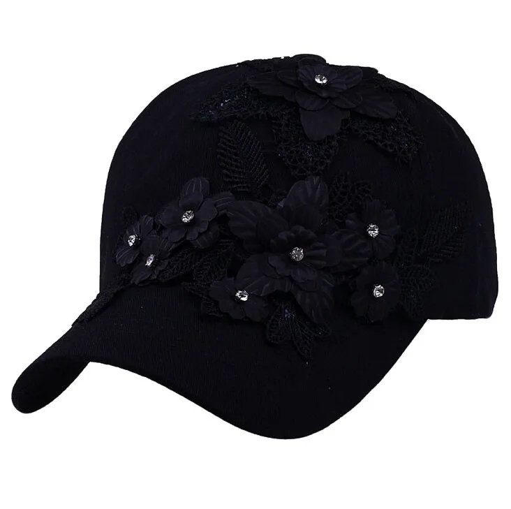 

Fashion Baseball Cap Women Men Polyester summer Adjustable Flower With Lace Rhinestone Denim snapback Hats gorra hombre