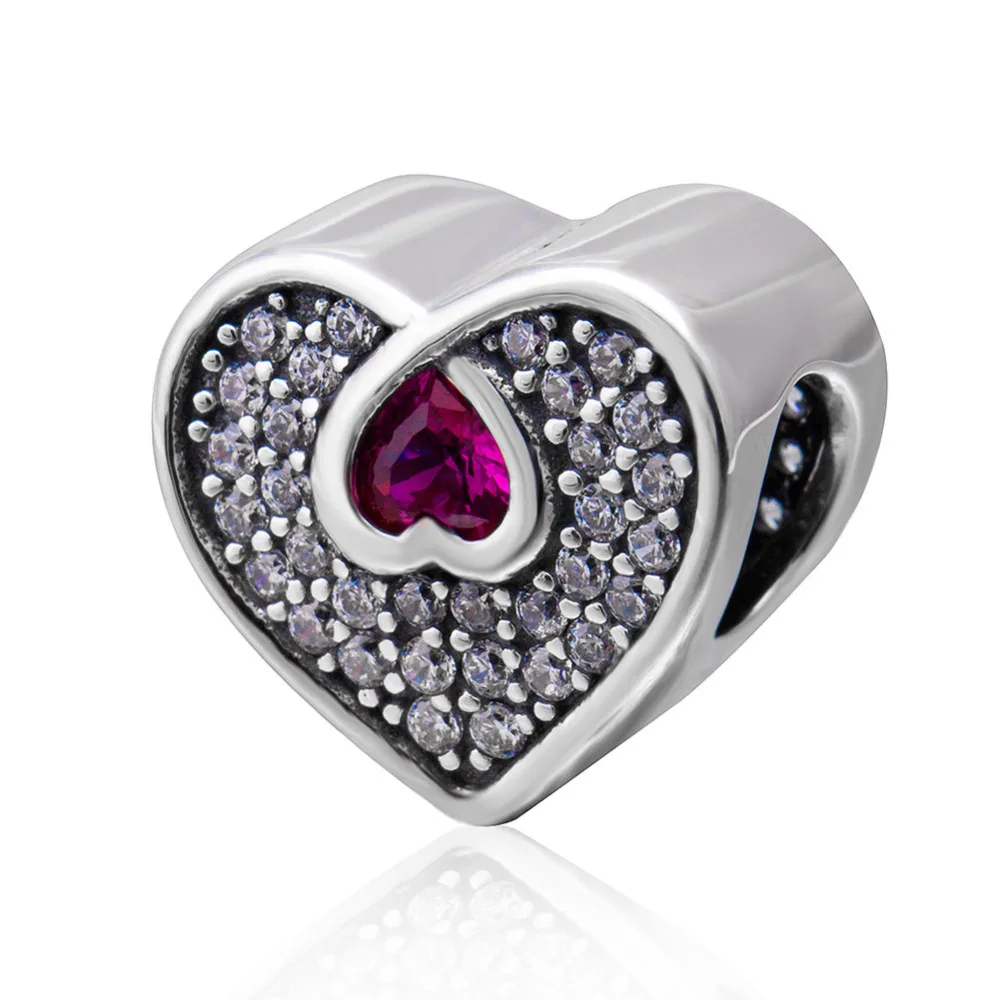 New Heart Beads Original 925 sterling silver Charms with cubic zirconia