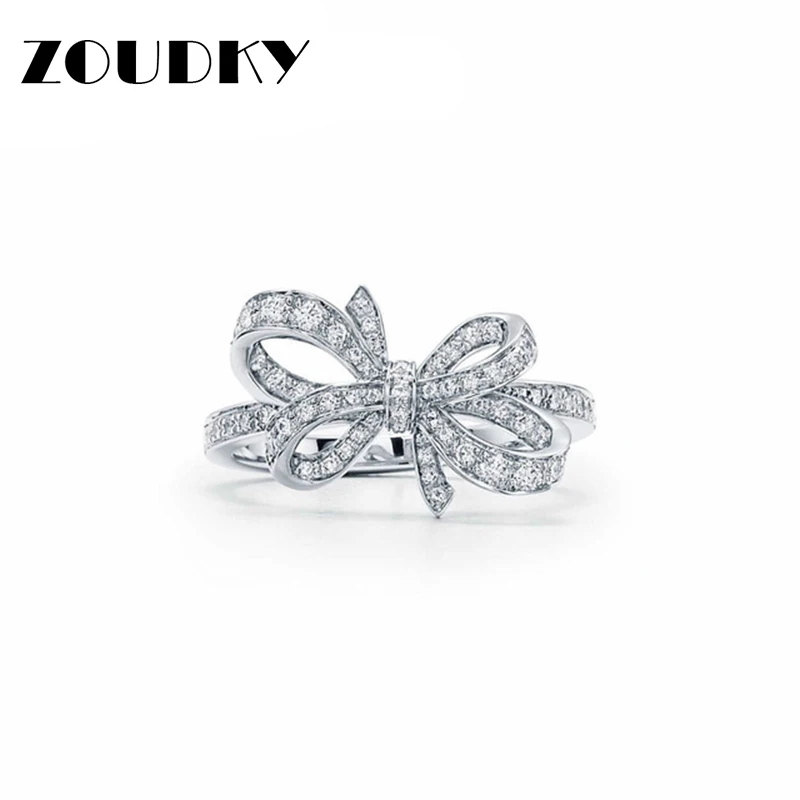 

NEW 925 100% Sterling Silver Wedding Party Ring Charm With Cubic Zirconia Fit Women's Bowknot Shape Birthday Party Charm Gift