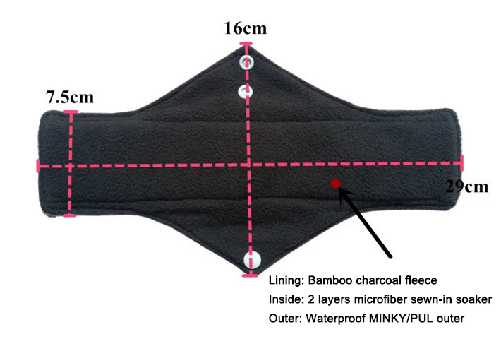 5 шт 1" тяжелый поток бамбуковый уголь тканевая менструальная прокладка гигиеническая салфетка дышащая многоразовая моющаяся менструальная прокладка