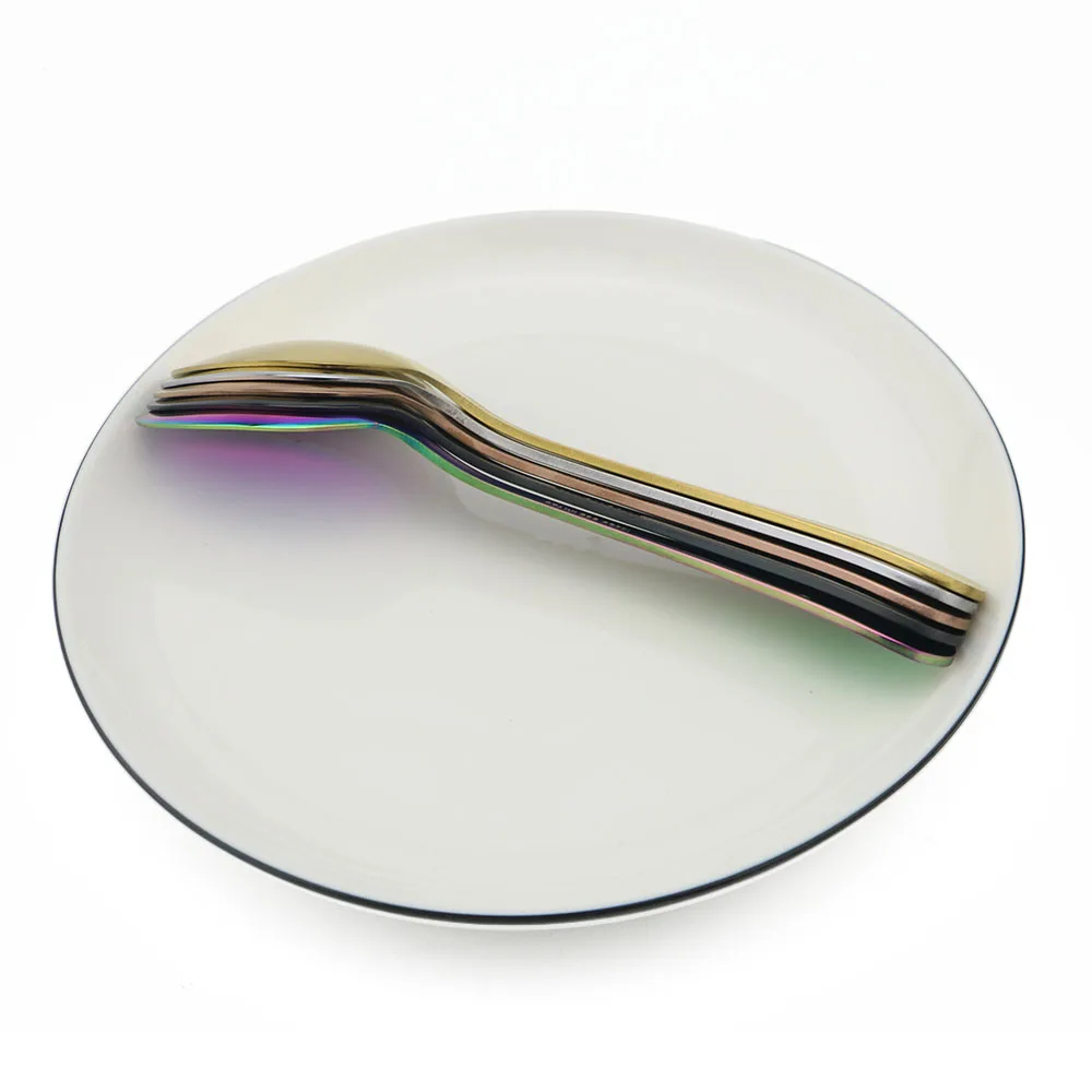 3-JASHII-Colorful-Rainbow-Black-Salad-Dessert-Scoop-Set-Stainless-Steel-Black-Set-Rice-Soup-Spoon-Cutlery