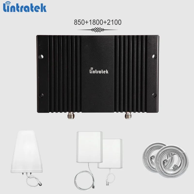 

Lintratek signal booster 850 1800 2100Mhz Band5 Band3 Band1 repeater GSM 3G 4G LTE 65dBi AGC&MGC mobile amplifier full kit#8.4