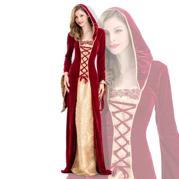 

Medieval Sexy Gothic Witch Hooded Dress Adult Women Halloween Costumes Vampire Witch Party Masquerade Long Dress