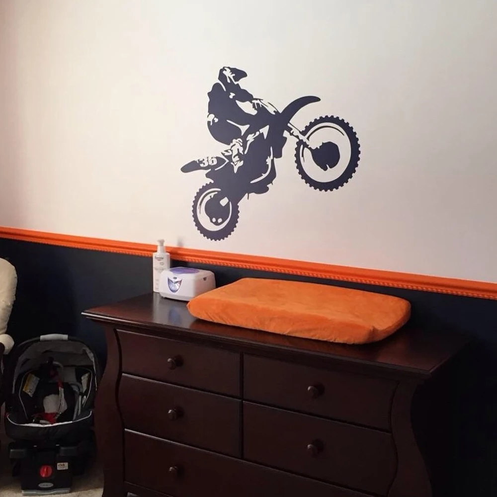 Motocross Wall Sticker Bedroom Boy Room Dirt Bike Dirtbike Moto Bike Wall Decal Kids Room Baby Nursery Vinyl Home Decor Art DIY