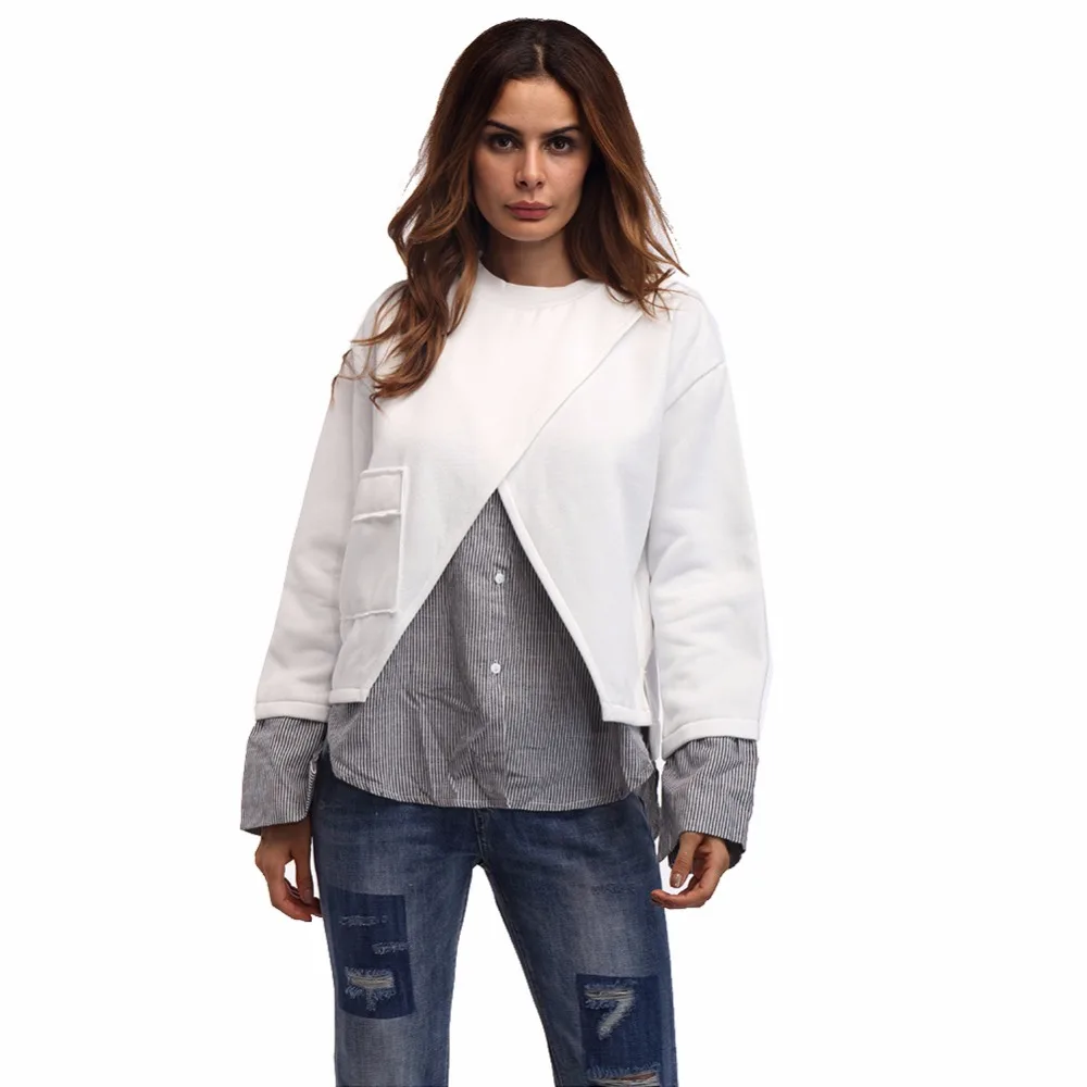 Fake 2 Piece Autumn Women t shirt 2017 Long Sleeve Loose T shirt for women T Shirt Femme Casual Tops&Tees One size for all (4)