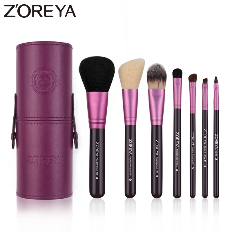 

ZOREYA 7pcs High Quality Animal Hair Purple Makeup Brushes Set Powder Contour Foundation Lip Eye Shadow Brush 4 Colors