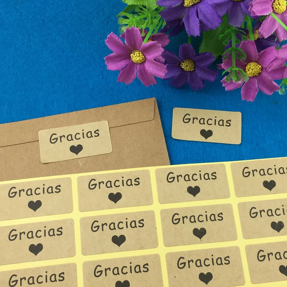 

500PCS/Lot 4*2cm Kraft Paper Stickers Printed above Spanish"THANK YOU"Sticker Labels Seal Adhesive Labels For Gift/Box/envelope