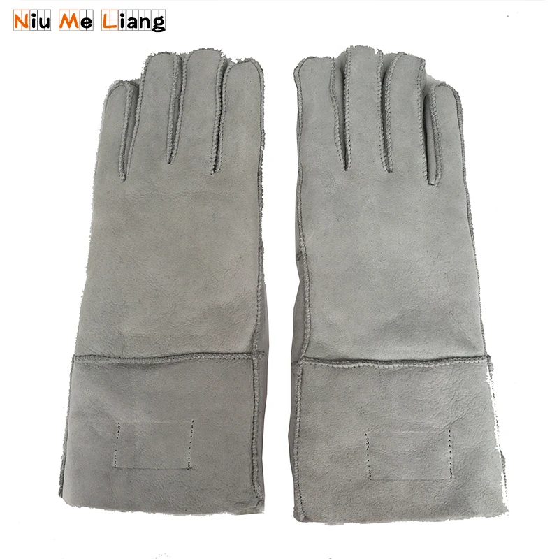 New Winter Female Warm Cashmere Real Sheep skin  Mittens Double thick Plush Wrist Women Screen Driving Gloves, Light Grey N11