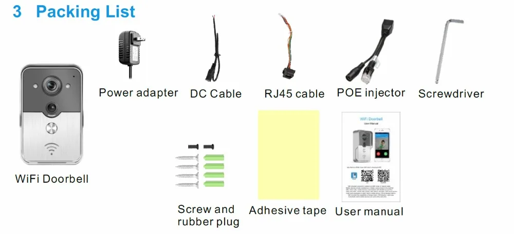 wifi doorbell packing list 2pcs