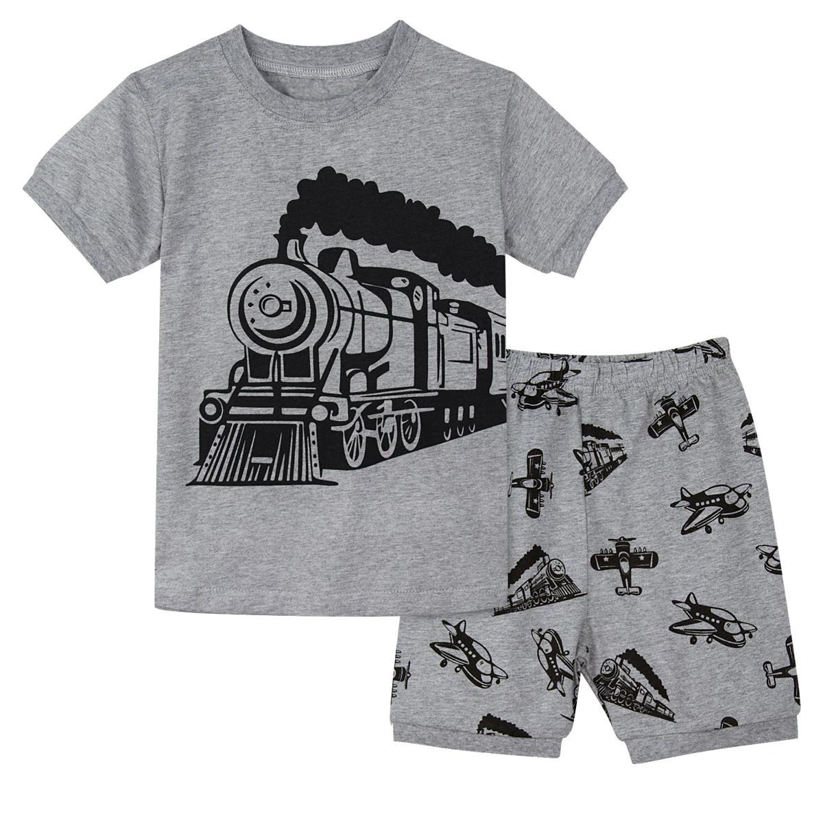 Детские пижамные комплекты для мальчиков; детская одежда для сна; пижамы для малышей; пижамы; хлопковая одежда для сна; Детская летняя одежда для сна с принтом «Самолет» - Цвет: Railway engine