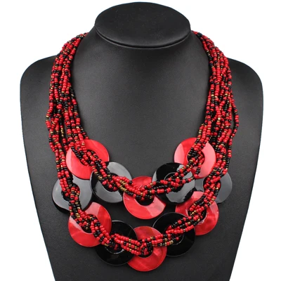 Маленькие бусы ручной работы, красочное ожерелье из морской раковины, этническое многослойное ожерелье, богемное ювелирное изделие, модное женское колье - Окраска металла: Red