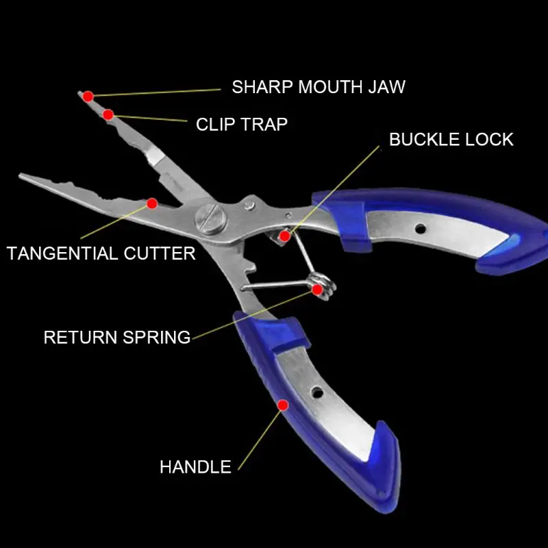

6.5" Fishing Pliers Split Ring Hook Remover Scissors Grips Fish Tackle Multi-purpose Fishing Pliers