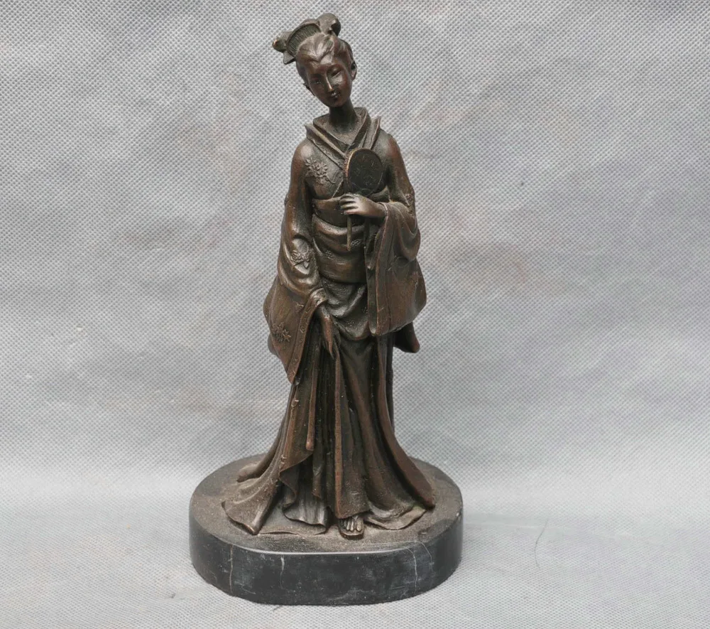 

xd 003428 10 Bronze Copper Beauty Woman Hand Hold Fan Art Sculpture Statue