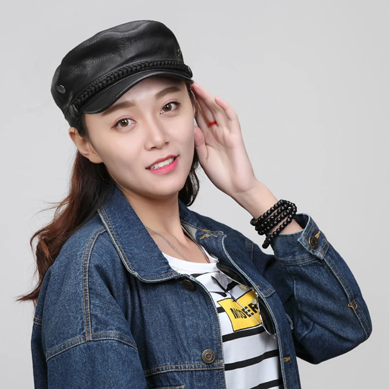 

SVADILFARI Army Military Leather Cap Men Women Spring 2018 100% High Quality Cowhide Unisex Military Trucker Hats Flat Top Caps