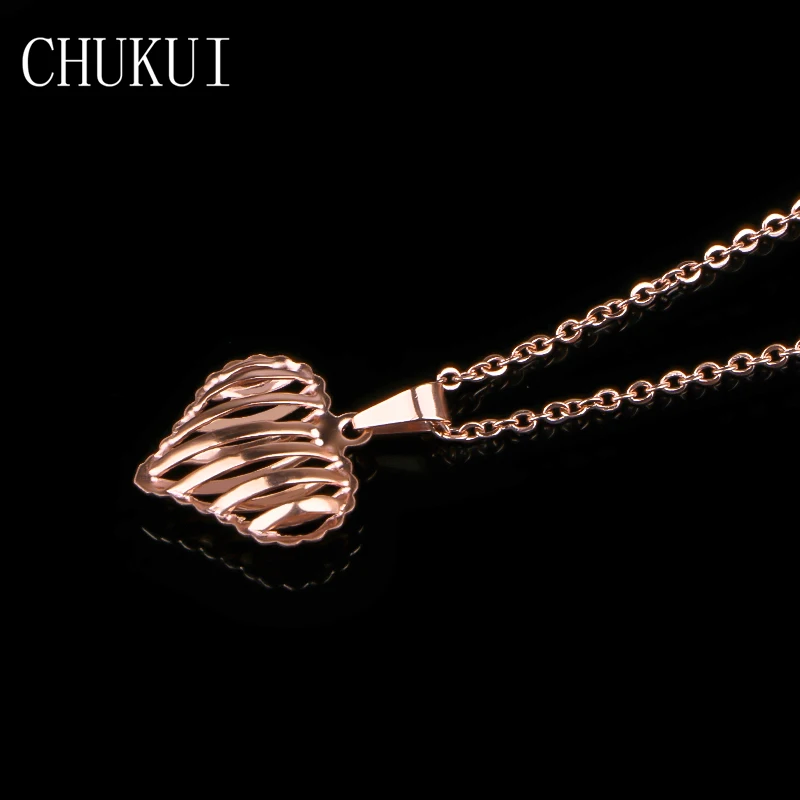 CHUKUI Stainless Steel Hollow Heart Necklace & Pendant Rhodium  Gold Chain Choker Necklace Birthday Gift  (5)