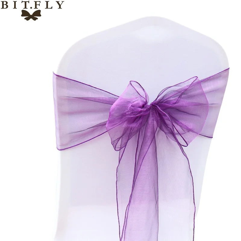 BIT.FLY, 1 шт., органза, свадебное украшение для стульев, пояса для стула, бант, чехол для свадебной вечеринки, событие банкет, Декор - Цвет: Purple