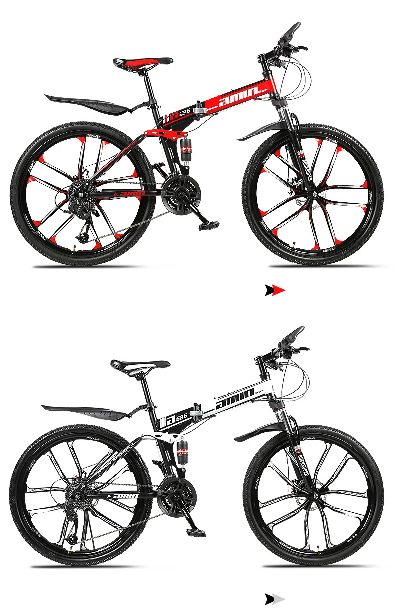 Excellent 21 Variable speed mountain bike 24 and 26 inch folding mountain bicycle double damping disc brakes 10 knife wheel mountain bike 10