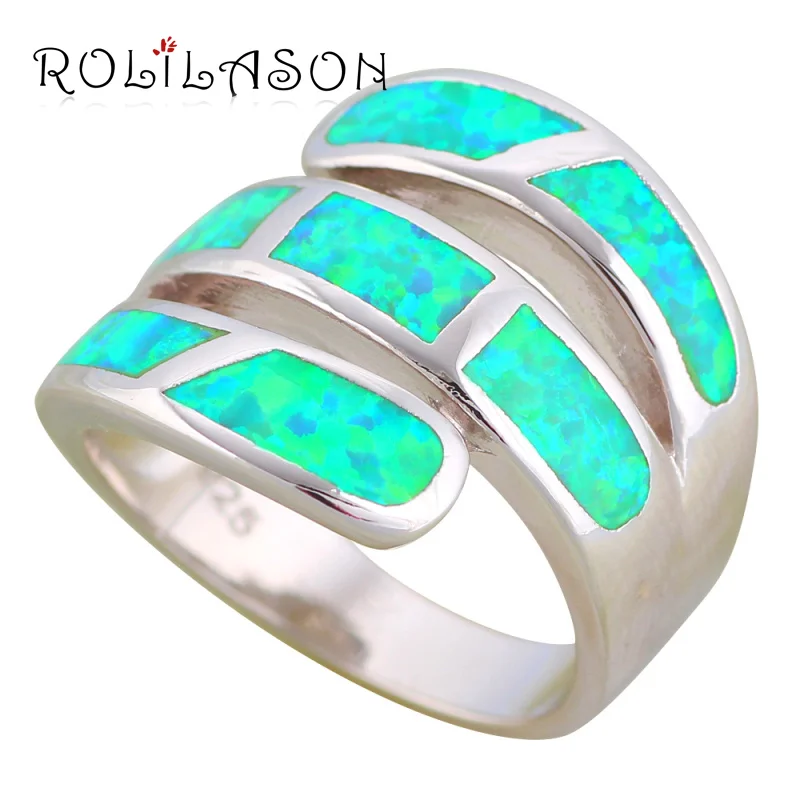 ROLILASON Gorgeous Rings for Women Green Fire Opal High Quality 925 Silver Fashion Jewelry Rings USA