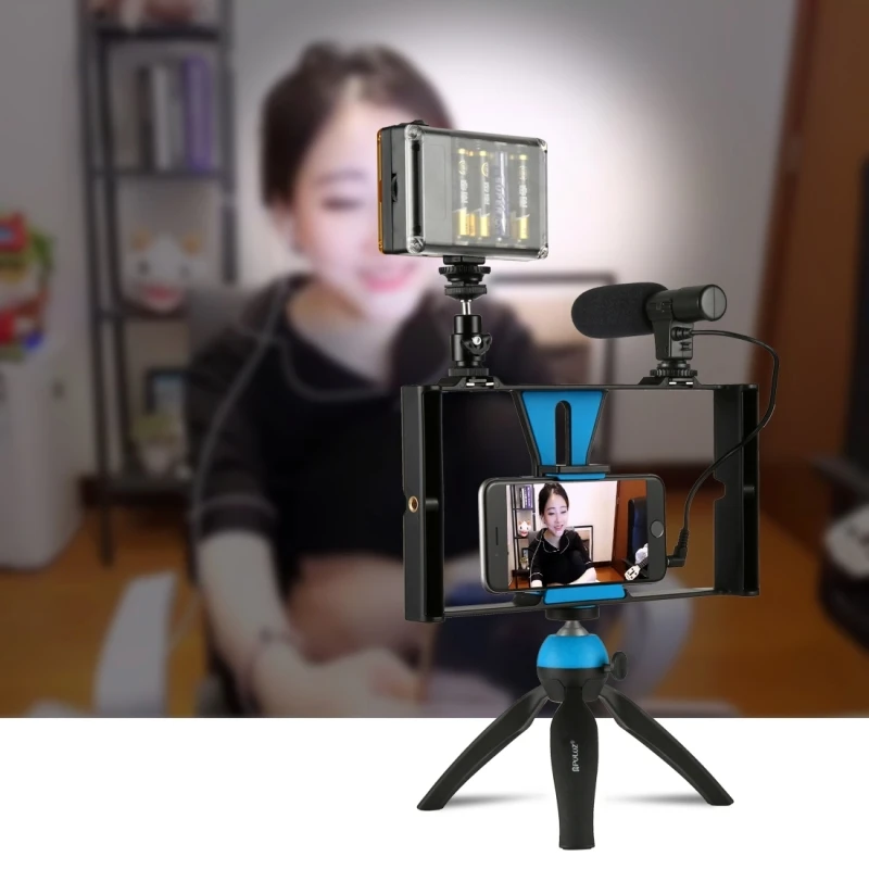 PULUZ Handheld Phone Stabilizer Adjustable font b Smartphone b font Stabilizer Rig LED Studio Light Video