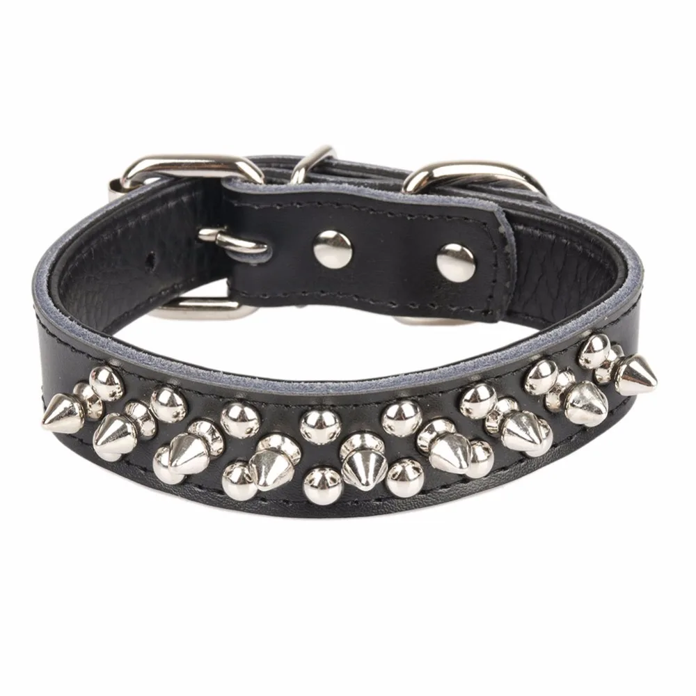 PipiFren Cats Dogs Collars Genuine leather Spiked Rivet For Cat Collar