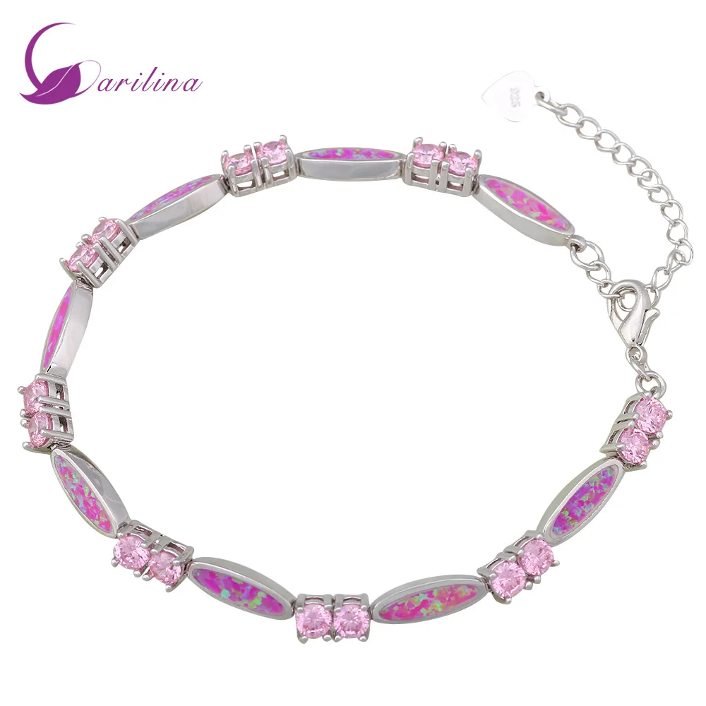

Women's 925 Sterling Silver Pink zircon pink Fire Opal Bracelets & bangles Fashion Bijoux 18cm 7.08 inch B232